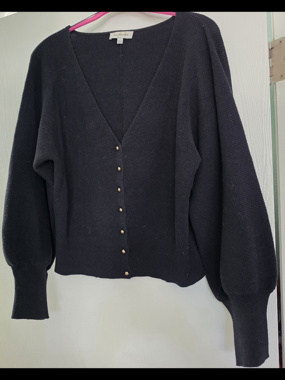 Black V-Neck Button Front Women's Sweater